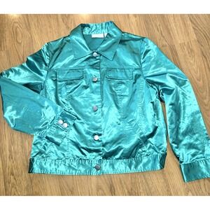 Chico's Shiny Green Button Up Collared Jacket Womens‎ Size 2